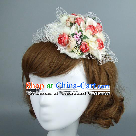Top Grade Handmade Fancy Ball Hair Accessories Model Show Flowers Veil Headdress, Baroque Style Deluxe Headwear for Women