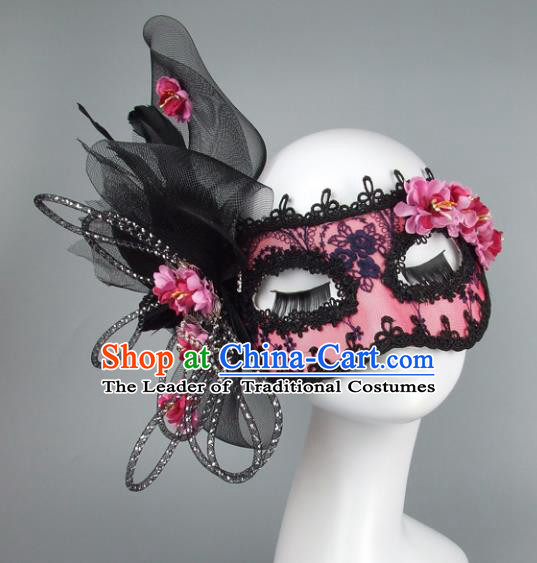 Top Grade Handmade Exaggerate Fancy Ball Accessories Model Show Feather Lace Mask, Halloween Ceremonial Occasions Face Mask