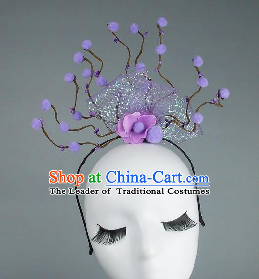 Handmade Halloween Purple Flowers Hair Accessories Model Show Headdress, Halloween Ceremonial Occasions Miami Deluxe Exaggerate Fancy Ball Headwear