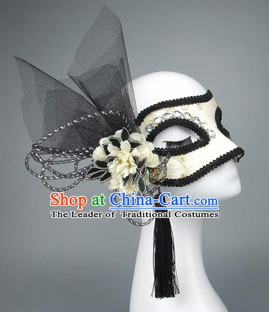 Handmade Halloween Fancy Ball Accessories Black Veil Flower Mask, Ceremonial Occasions Miami Model Show Face Mask