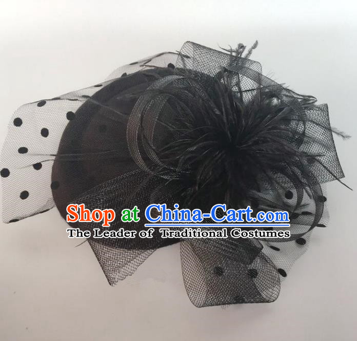 Handmade Vintage Hair Accessories Veil Black Flower Top Hat Headwear, Bride Ceremonial Occasions Model Show Headdress