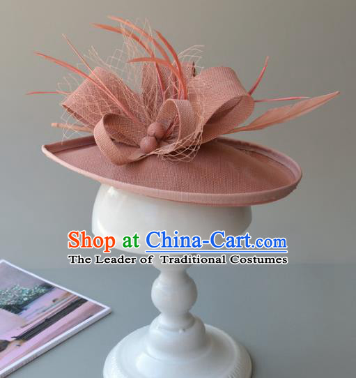 Top Grade Handmade Wedding Hair Accessories Pink Feather Headwear, Baroque Style Bride Hair Stick for Women