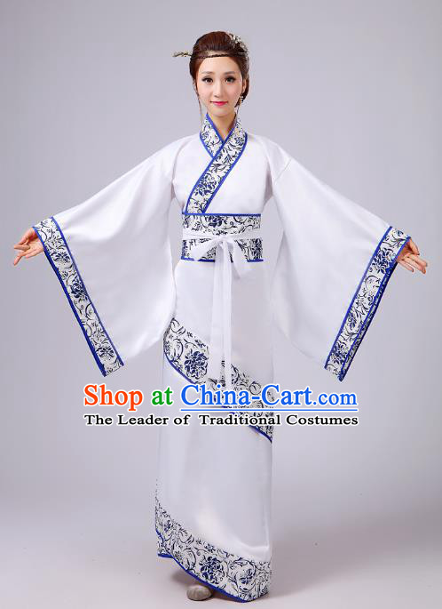 Traditional Chinese Han Dynasty Palace Lady Costume, Asian China Ancient Princess White Dress Clothing for Women