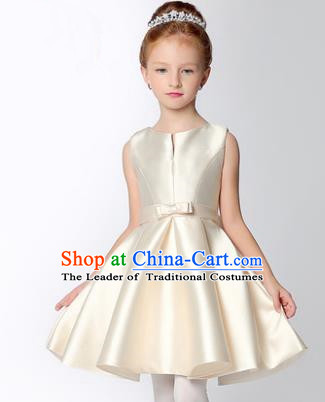 Children Modern Dance Flower Fairy Costume, Performance Model Show Clothing Princess White Short Dress for Girls