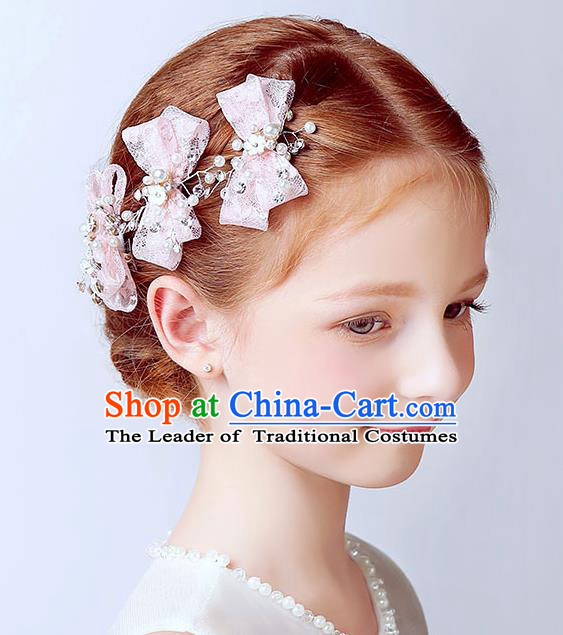 Handmade Children Hair Accessories Pink Bowknot Hair Stick, Princess Model Show Headwear Hair Clasp for Kids