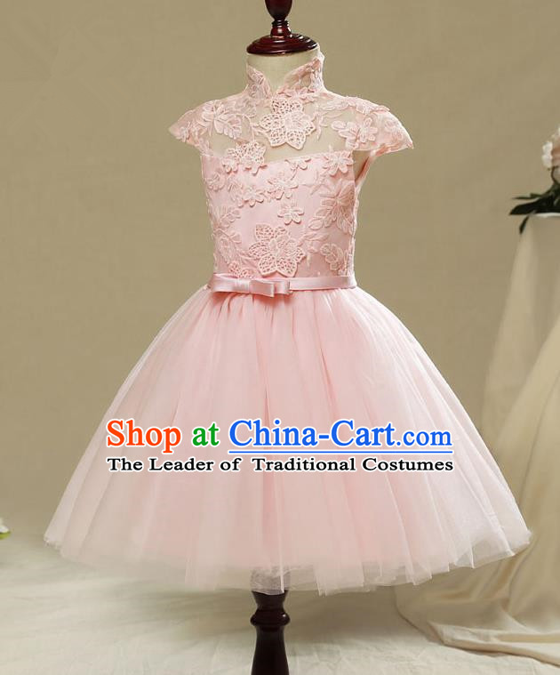 Top Compere Performance Catwalks Costume Children Chorus Red Dress with Wings Modern Dance Princess Short Red Bubble Dress for Girls Kids