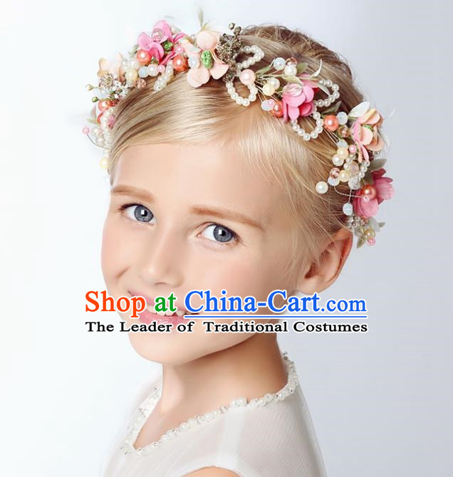 Handmade Children Hair Accessories Flowers Garland, Princess Halloween Model Show Headwear Hair Clasp for Kids