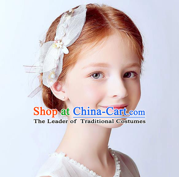 Handmade Children Hair Accessories Pink Bowknot Hair Stick, Princess Halloween Model Show Hair Claw Headwear for Kids
