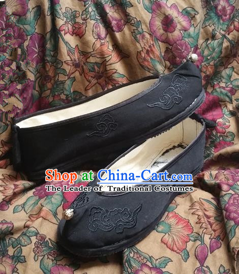 Asian Chinese Shoes Wedding Shoes Black Monk Shoes, Traditional China Opera Shoes Hanfu Shoes Embroidered Shoes