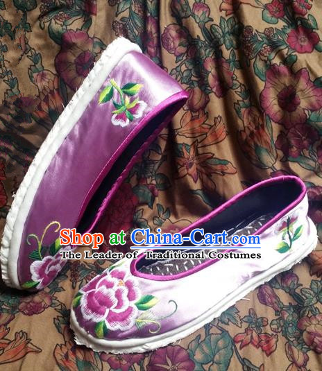 Asian Chinese Shoes Wedding Shoes Embroidered Purple Shoes, Traditional China Opera Shoes Hanfu Shoes Embroidered Shoes