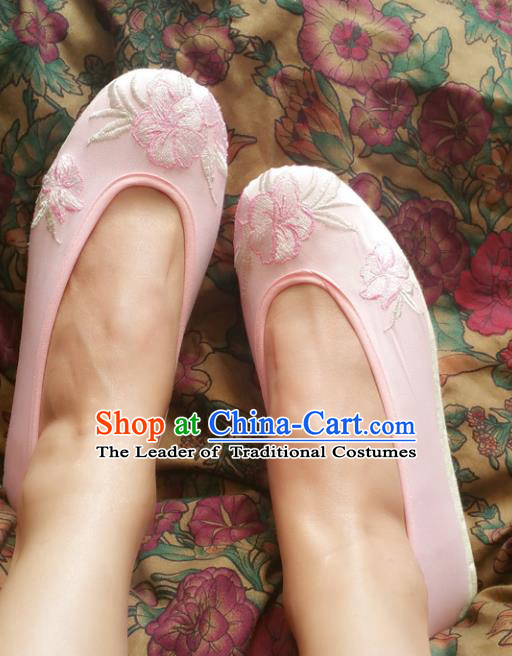 Asian Chinese National Embroidery Pink Cloth Shoes, Traditional China Princess Handmade Embroidered Shoes Hanfu Shoe for Women