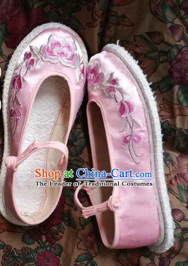 Asian Chinese National Embroidery Pink Shoes Handmade Embroidered Shoes, Traditional China Princess Shoes Hanfu Shoe for Women