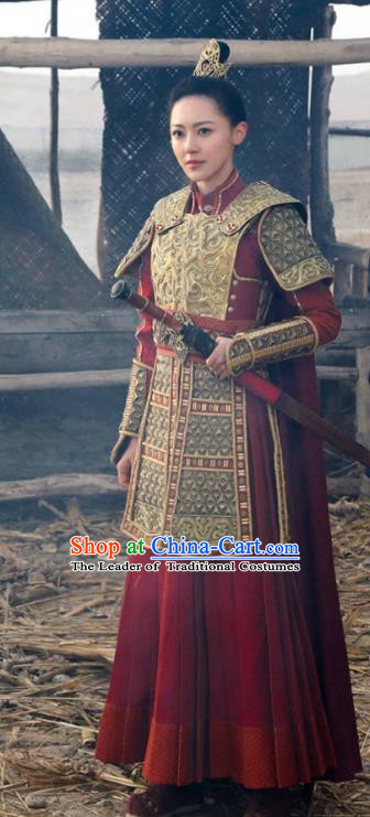 Asian China Northern and Southern Dynasties Female General Armour Costume and Headpiece Complete Set