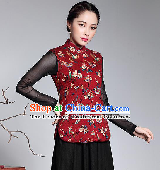 Traditional Chinese National Costume Elegant Hanfu Plated Button Red Vest, China Tang Suit Upper Outer Garment Waistcoat for Women