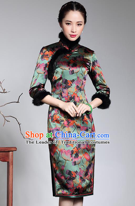 Traditional Chinese National Costume Elegant Hanfu Watered Gauze Cheongsam, China Tang Suit Plated Buttons Chirpaur Dress for Women