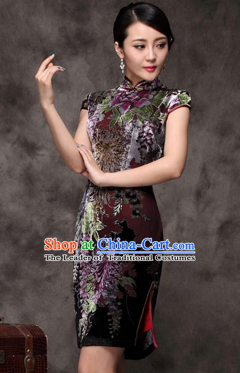 Traditional Chinese National Costume Elegant Hanfu Silk Cheongsam, China Tang Suit Plated Buttons Qipao Chirpaur Dress for Women