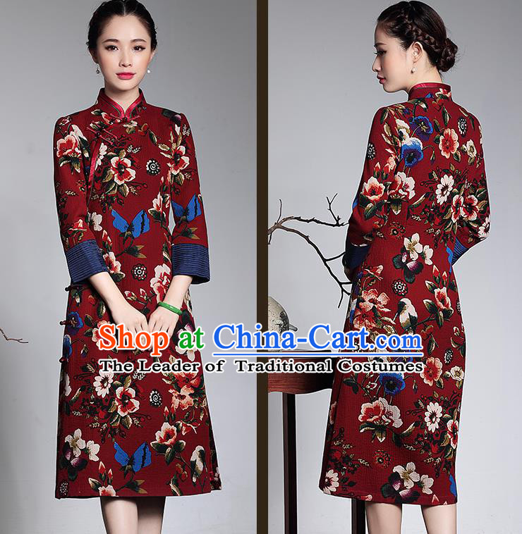 Traditional Ancient Chinese Young Women Cheongsam Dress Republic of China Tangsuit Stand Collar Blouse Dress Tang Suit Clothing for Women