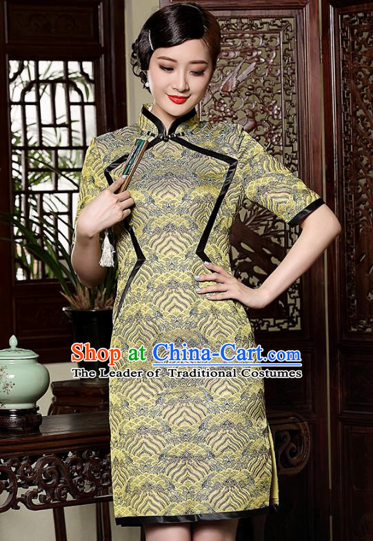 Traditional Chinese National Costume Elegant Hanfu Green Brocade Qipao Dress, China Tang Suit Plated Buttons Cheongsam for Women