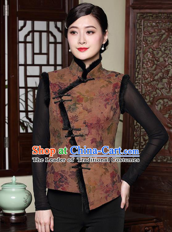 Traditional Chinese National Costume Hanfu Plated Button Cotton-padded Vest, China Tang Suit Upper Outer Garment Cheongsam Waistcoat for Women