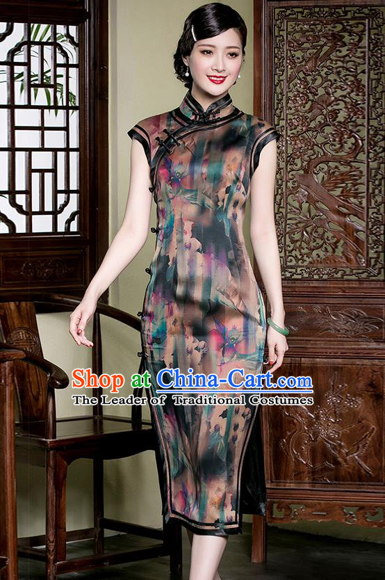 Traditional Ancient Chinese Young Women Cheongsam Dress Republic of China Tangsuit Stand Collar Blouse Dress Tang Suit Clothing for Women