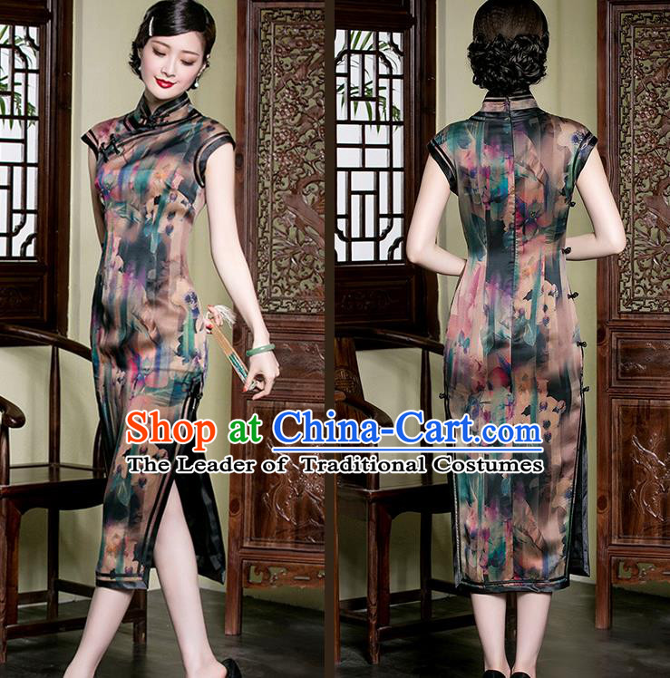 Traditional Ancient Chinese Young Women Cheongsam Dress Republic of China Tangsuit Stand Collar Blouse Dress Tang Suit Clothing for Women