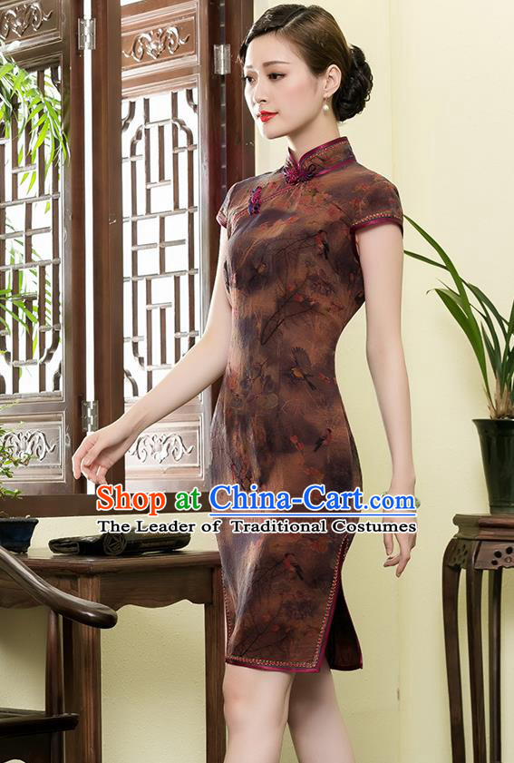 Traditional Ancient Chinese Young Women Cheongsam Dress Republic of China Tangsuit Stand Collar Blouse Dress Tang Suit Clothing for Women