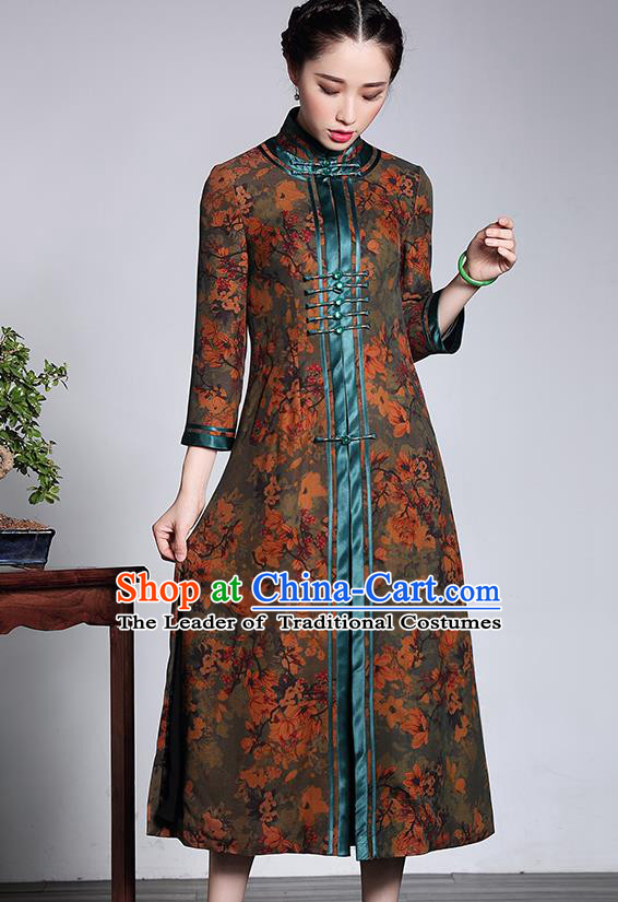 Traditional Ancient Chinese Young Lady Plated Buttons Long Cheongsam Coats, Asian Republic of China Qipao Tang Suit Dust Coat for Women