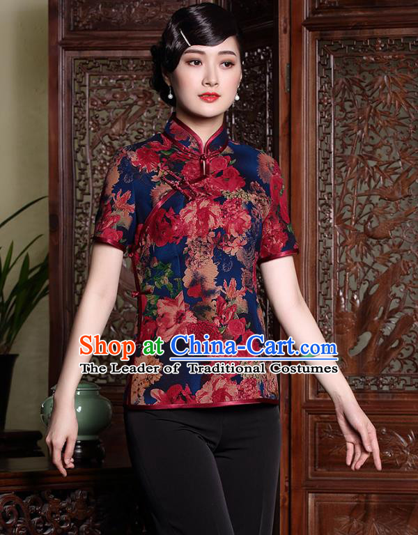 Traditional Chinese National Costume Plated Buttons Qipao Upper Outer Garment, Top Grade Tang Suit Stand Collar Cheongsam Blouse for Women