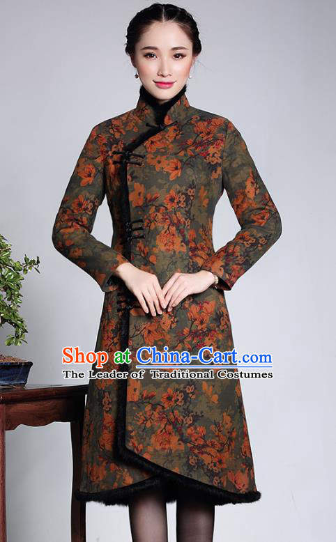 Traditional Chinese National Costume Cotton-padded Qipao Dress, Top Grade Tang Suit Stand Collar Cheongsam for Women