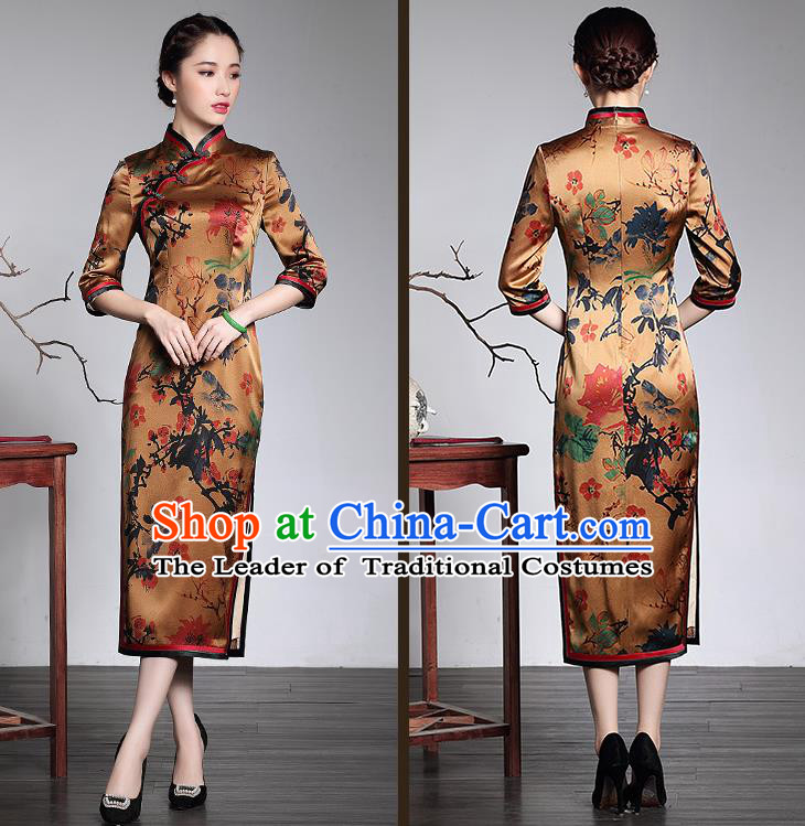 Traditional Ancient Chinese Young Women Cheongsam Dress Republic of China Tangsuit Stand Collar Blouse Dress Tang Suit Clothing for Women