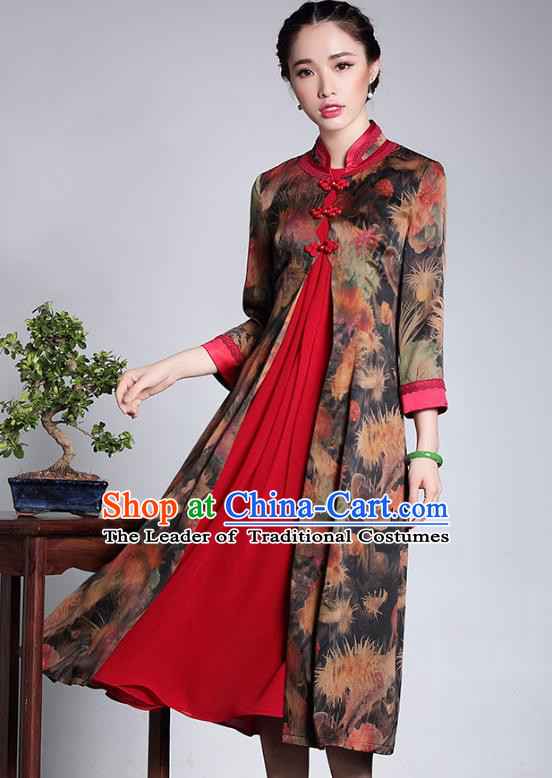 Traditional Ancient Chinese Young Lady Retro Stand Collar Watered Gauze Cheongsam Coat, Asian Republic of China Qipao Tang Suit Dust Coat for Women