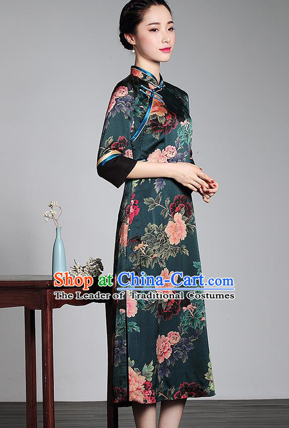 Traditional Ancient Chinese Young Women Cheongsam Dress Republic of China Tangsuit Stand Collar Blouse Dress Tang Suit Clothing for Women