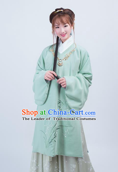 Asian China Ming Dynasty Princess Costume Palace Lady Embroidery Orchids Blouse and Skirt Complete Set