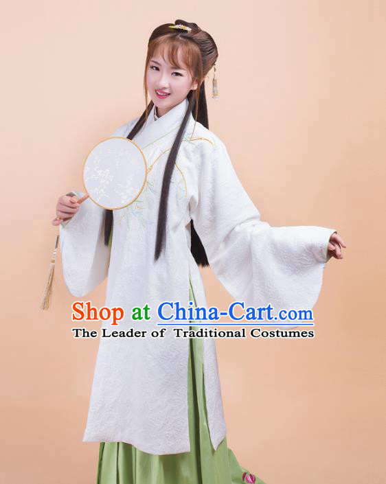 Asian China Ming Dynasty Princess Costume Palace Lady Embroidery Orchids White Blouse and Skirt Complete Set
