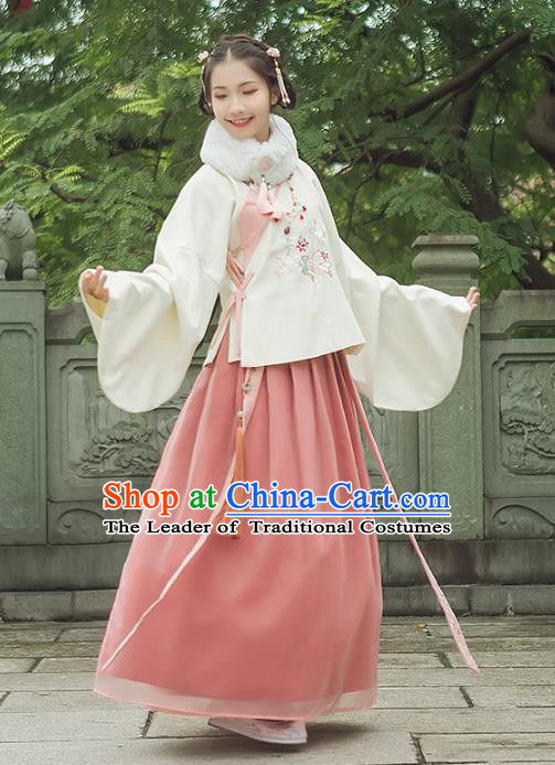 Asian China Ming Dynasty Palace Lady Embroidered Costume, Traditional Ancient Chinese Princess Elegant Hanfu Blouse and Skirt for Women
