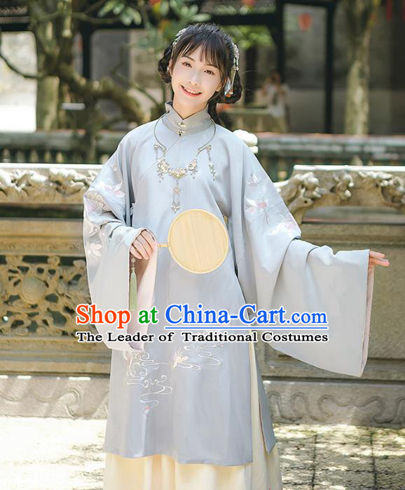 Asian China Ming Dynasty Princess Embroidered Long Blouse, Traditional Ancient Chinese Palace Lady Elegant Hanfu Clothing for Women