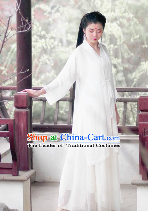 Asian China National Costume White Silk Hanfu Qipao BeiZi, Traditional Chinese Tang Suit Cheongsam Cardigan Clothing for Women