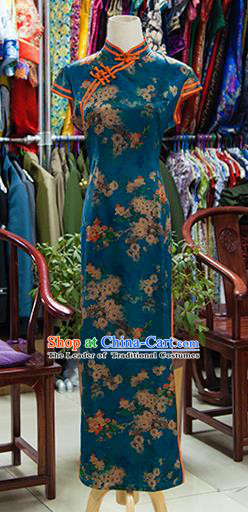 Traditional Ancient Chinese Republic of China Printing Cheongsam, Asian Chinese Chirpaur Peacock Green Qipao Dress Clothing for Women