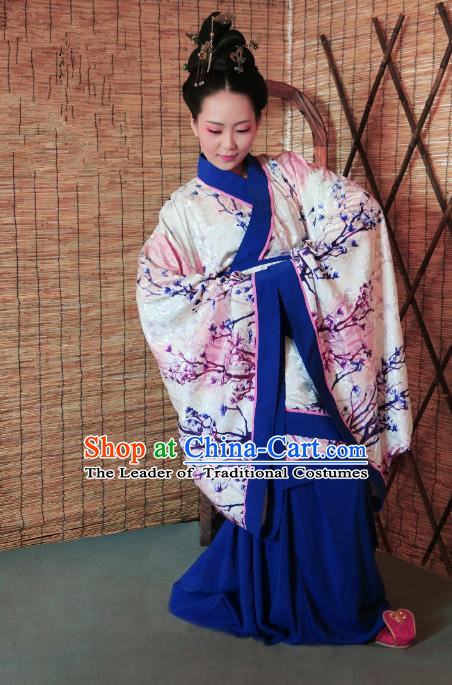 Traditional Chinese Ancient Young Lady Printing Costume Pink Curve Bottom, Asian China Han Dynasty Imperial Concubine Hanfu Clothing for Women