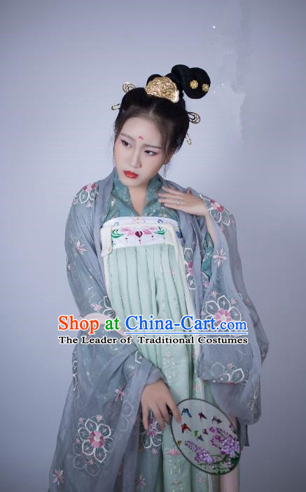 Traditional Chinese Ancient Costume Palace Lady Embroidered Cardigan Slip Skirt, Asian China Tang Dynasty Imperial Princess Hanfu Clothing for Women