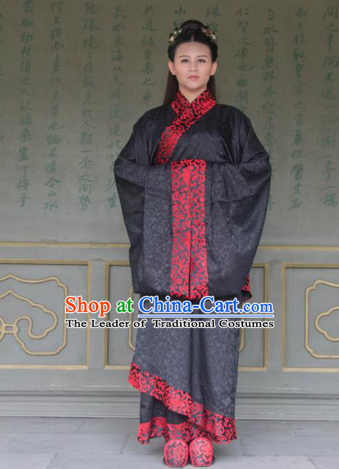 Traditional Ancient Chinese Princess Hanfu Costume Black Curve Bottom, Asian China Han Dynasty Palace Lady Dress Clothing for Women