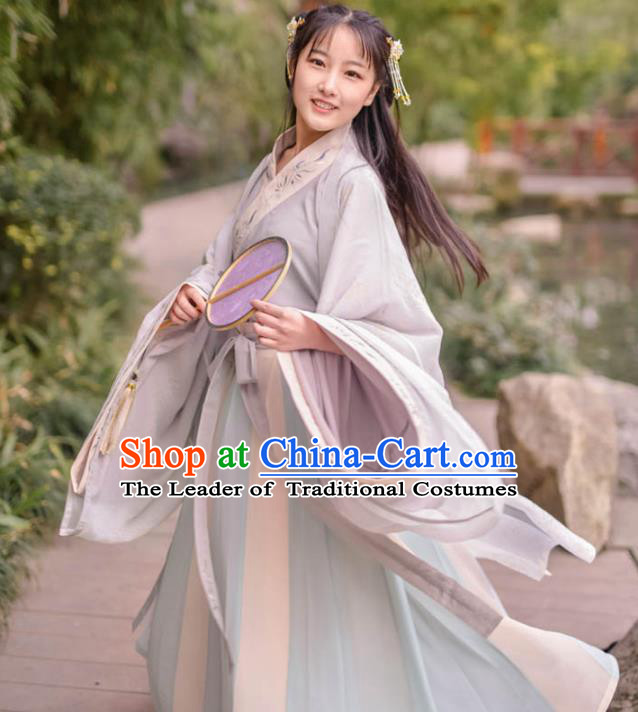 Traditional Ancient Chinese Young Lady Embroidered Costume Complete Set, Asian China Tang Dynasty Imperial Princess Hanfu Clothing for Women