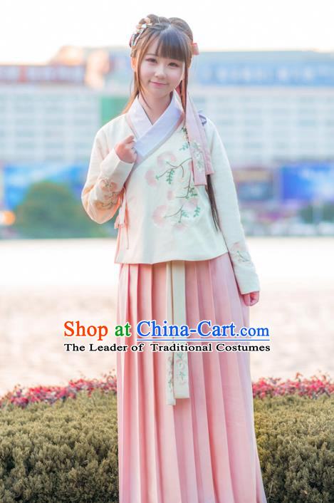 Traditional Ancient Chinese Young Lady Embroidered Costume Complete Set, Asian China Ming Dynasty Imperial Princess Hanfu Clothing for Women