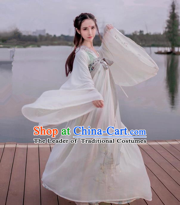 Traditional Ancient Chinese Palace Lady Hanfu Costume Grey Embroidered Blouse and Skirt, Asian China Tang Dynasty Princess Dress Clothing for Women