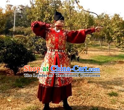 Traditional Chinese Ancient Costume Embroidered Red Vest, Asian China Ming Dynasty Swordsman Clothing for Men