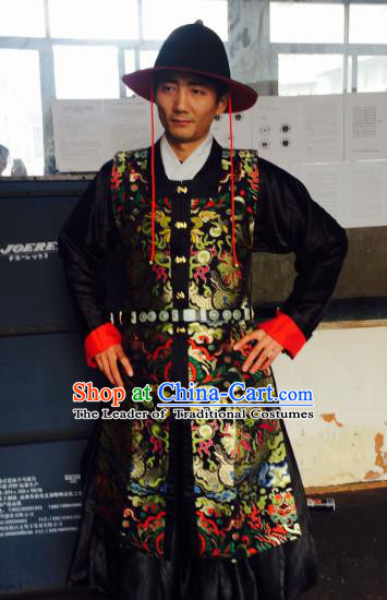 Traditional Chinese Ancient Costume Embroidered Black Vest, Asian China Ming Dynasty Swordsman Clothing for Men