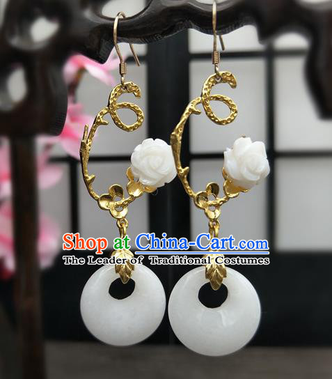 Traditional Handmade Chinese Ancient Classical Hanfu Wedding Accessories Eardrop White Flower Tassel Earrings for Women