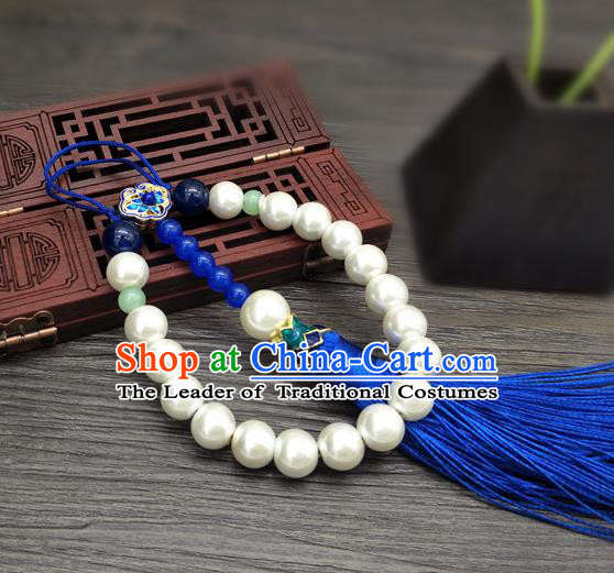 Traditional Handmade Chinese Ancient Classical Qing Dynasty Manchu Queen Pearls Tassel Breastpin Pendant Brooch for Women