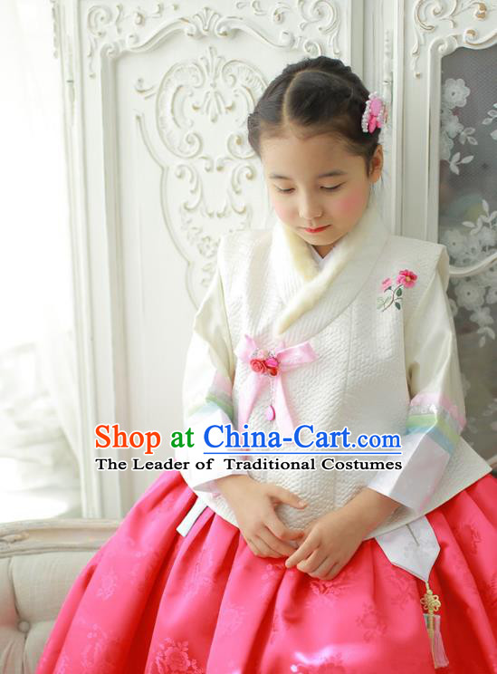 Traditional Korean Costumes Bride Formal Attire Ceremonial Pink Dress, Korea Hanbok Court Embroidered Clothing for Kids