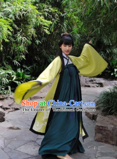 Traditional Chinese Tang Dynasty Nobility Lady Embroidered Dress Costume, Asian China Ancient Princess Hanfu Dress Clothing for Women